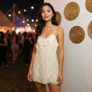 Vintage Intimo Amore Lace Mini Slip Dress Medium White Bridal Festival Concert